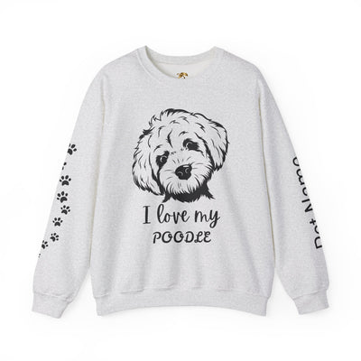 Poodle Dog Lover Sweatshirt, Pet's Name Personalized Gift Idea, Poodle Dog Owner Apparel, Custom Dog Paw Print Jumper, Comfy Crewneck - NOTALIFY