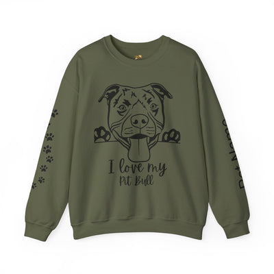 Pit Bull Lover Sweatshirt, Pet's Name Personalized Gift Idea, Pit Bull Dog Owner Apparel, Custom Dog Paw Print Jumper, Comfy Crewneck - NOTALIFY