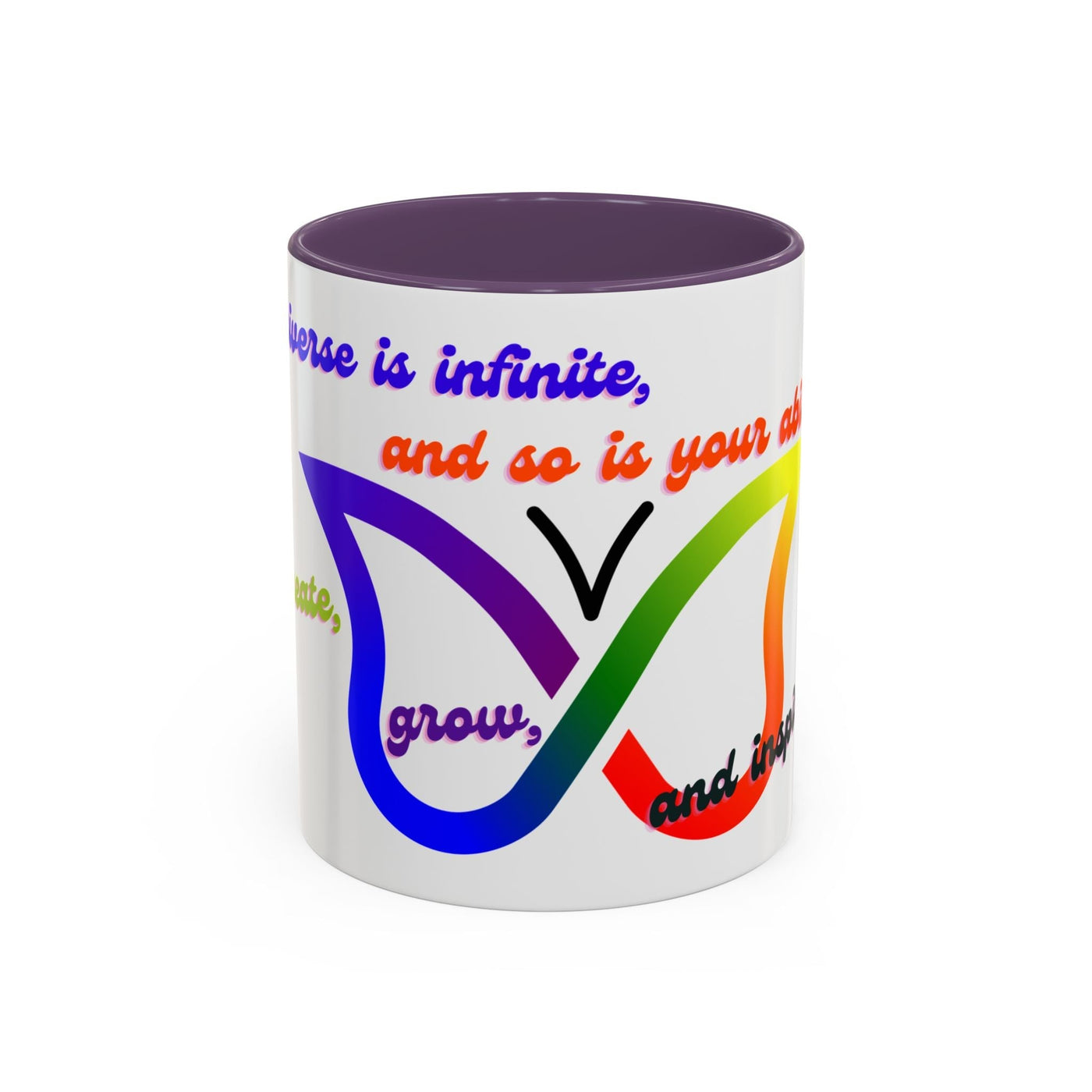 Infinity Butterfly Mug with colorful design, available in 11oz and 15oz sizes, inspiring creativity and growth.