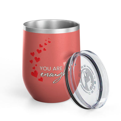 Positive Affirmation Wine Tumbler, 12oz, stainless steel, insulated cup with "You're enough" text.