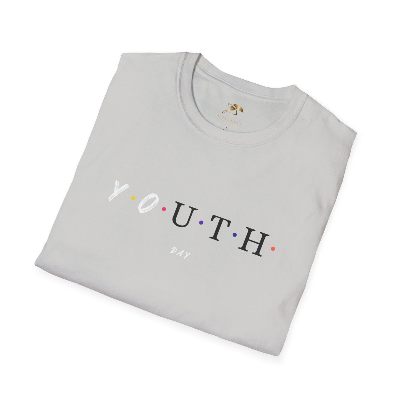 Youth Day Celebration unisex t-shirt with colorful dot design on lightweight white cotton fabric