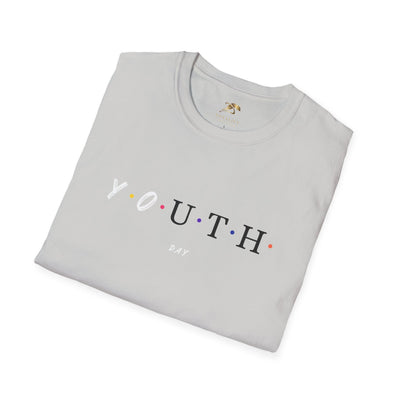 Youth Day Celebration unisex t-shirt with colorful dot design on lightweight white cotton fabric