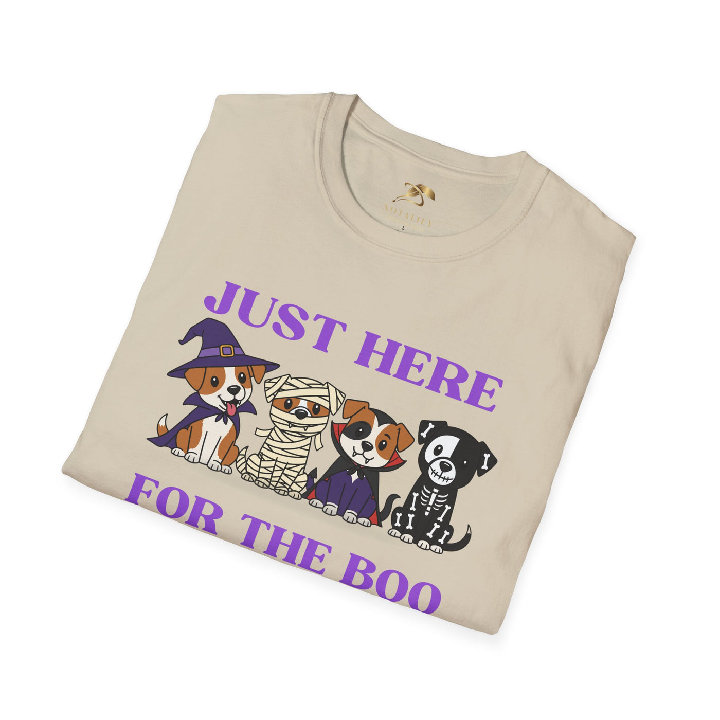 NOTALIFY Just Here for the Boo Dog Halloween TEE | Cute Puppy Costume | Soft Cotton | Fun Fall Outfit for Kids & Adults