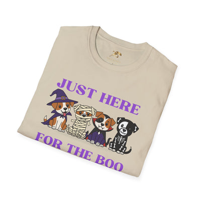 NOTALIFY Just Here for the Boo Dog Halloween TEE | Cute Puppy Costume | Soft Cotton | Fun Fall Outfit for Kids & Adults