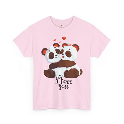 Romantic Panda Tee, Romantic Graphic T-shirt, two panda bears hugging each other with an I love you message - NOTALIFY