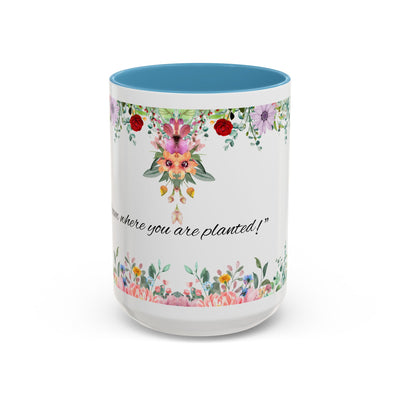 Mug, Inspirational Ceramic Cup w/ Flower Design, Bloom where you are planted, Gift for her/him, Quote Tea Mug, Home Office Decor, - NOTALIFY