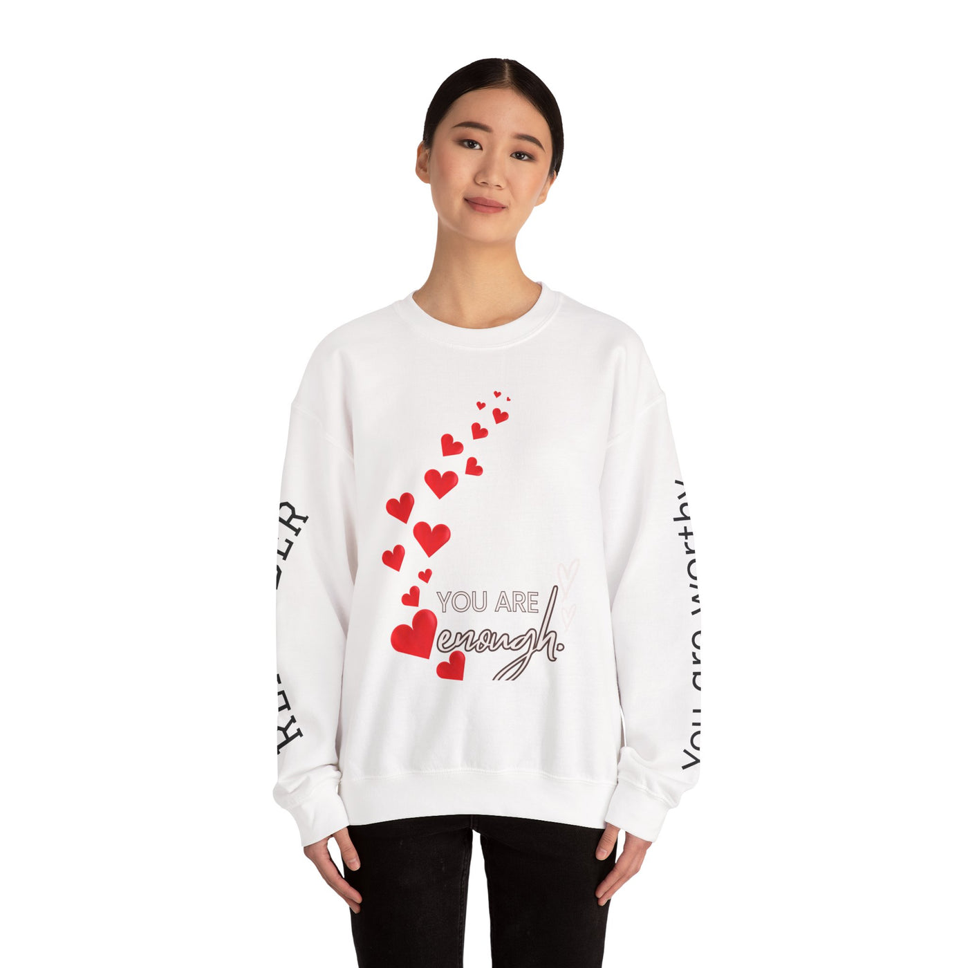 You are Enough Hearts Love Sweatshirt - Unisex Heavy Blend Crewneck, Gift for Him Her, Ultimate Comfort, Every Season, Unisex Sweatshirt - NOTALIFY
