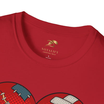 Red Heart Fixed Enamorados unisex t-shirt with stitched heart design, ideal Valentine's Day gift for couples.