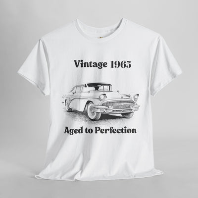 Vintage Aged to Perfection classic car t-shirt with humorous retro design.