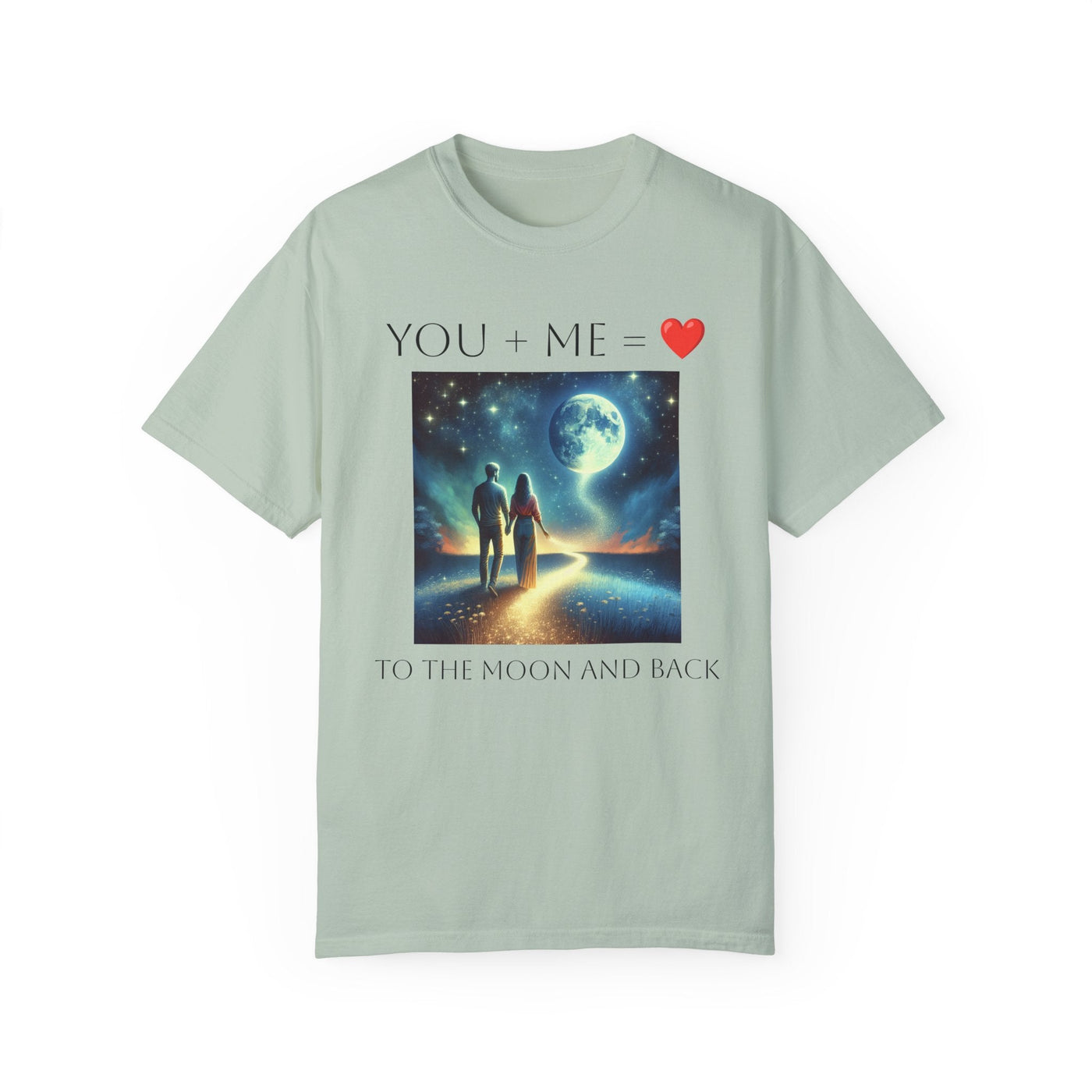 Moon and Back Unisex T-shirt with celestial design and romantic message for couples.