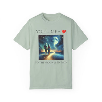Moon and Back Unisex T-shirt with celestial design and romantic message for couples.