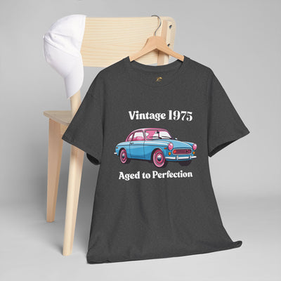 Vintage Aged to Perfection t-shirt with classic car graphic, perfect birthday gift for car lovers and enthusiasts.