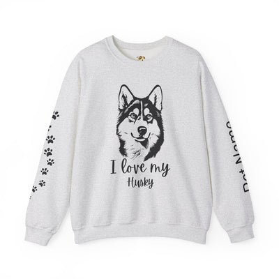 Husky Lover Sweatshirt, Pet's Name Personalized Gift Idea, Husky Dog Owner Apparel, Custom Dog Paw Print Jumper, Comfy Crewneck - NOTALIFY