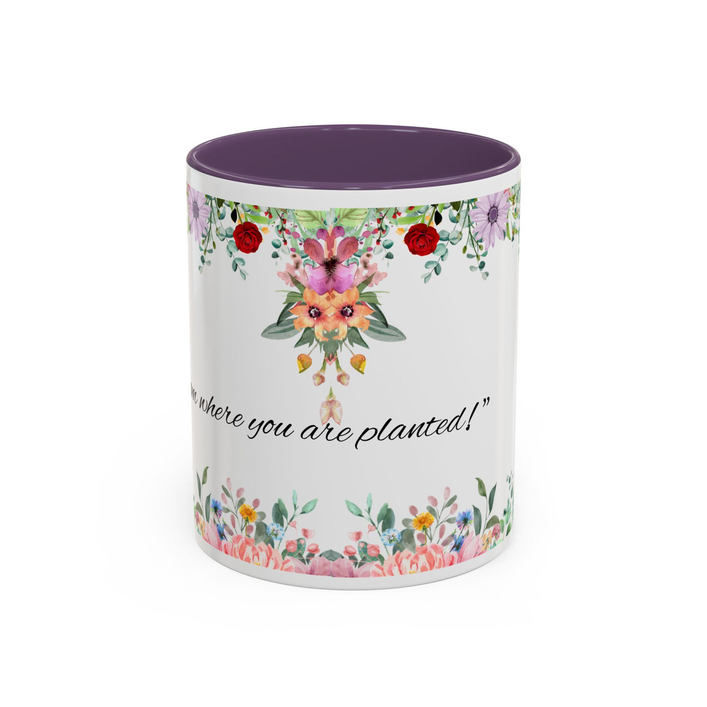 Mug, Inspirational Ceramic Cup w/ Flower Design, Bloom where you are planted, Gift for her/him, Quote Tea Mug, Home Office Decor, - NOTALIFY