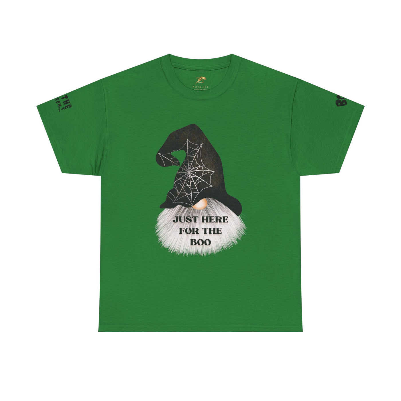 NOTALIFY Halloween Just Here for the Boo Graphic Tee, Spooky T-Shirt, Fun Fall Apparel, Unisex Halloween Tee, Gnome & Bats