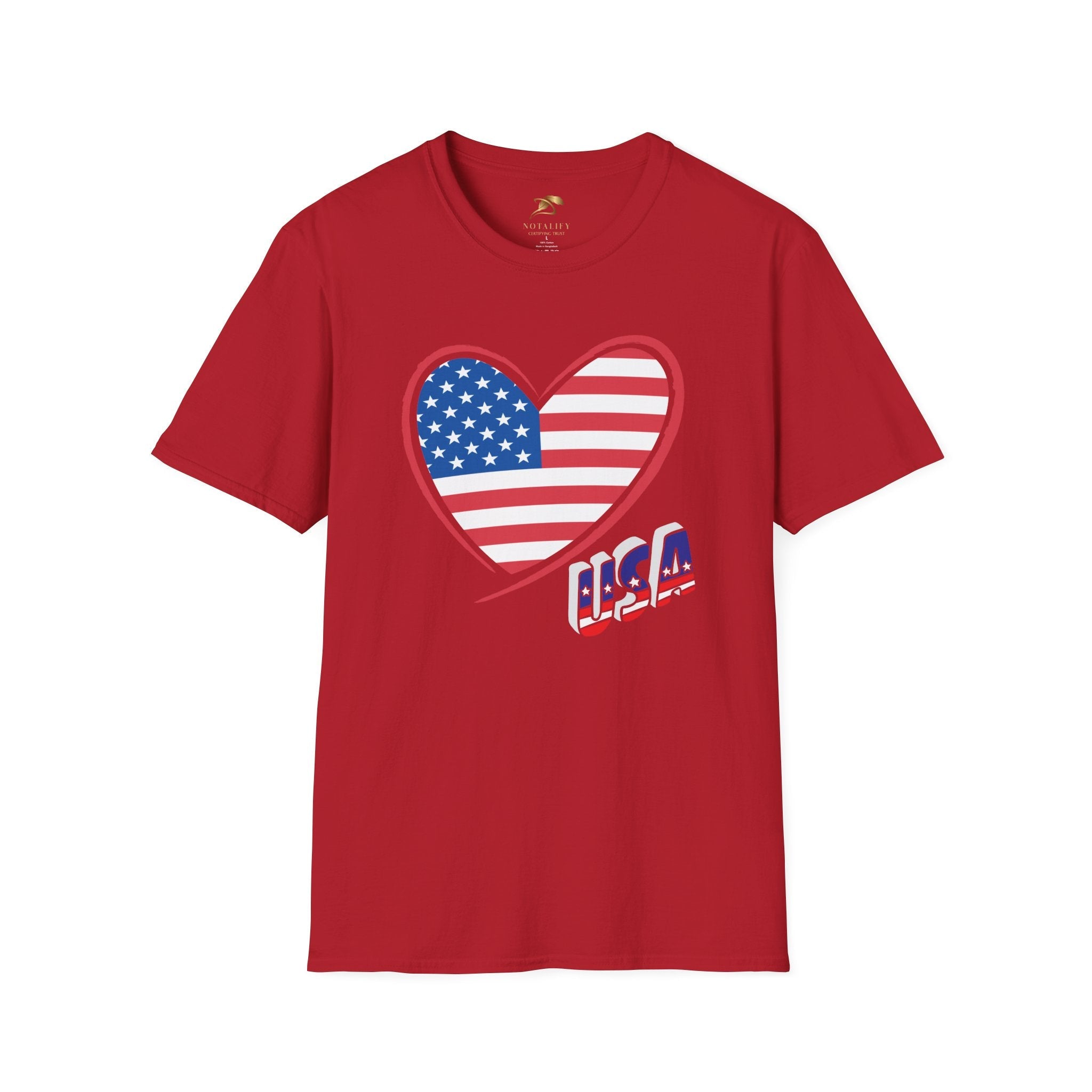 Unisex LOVE USA Patriotic T-Shirt with heart-shaped American flag and USA text, perfect for Independence Day celebrations.