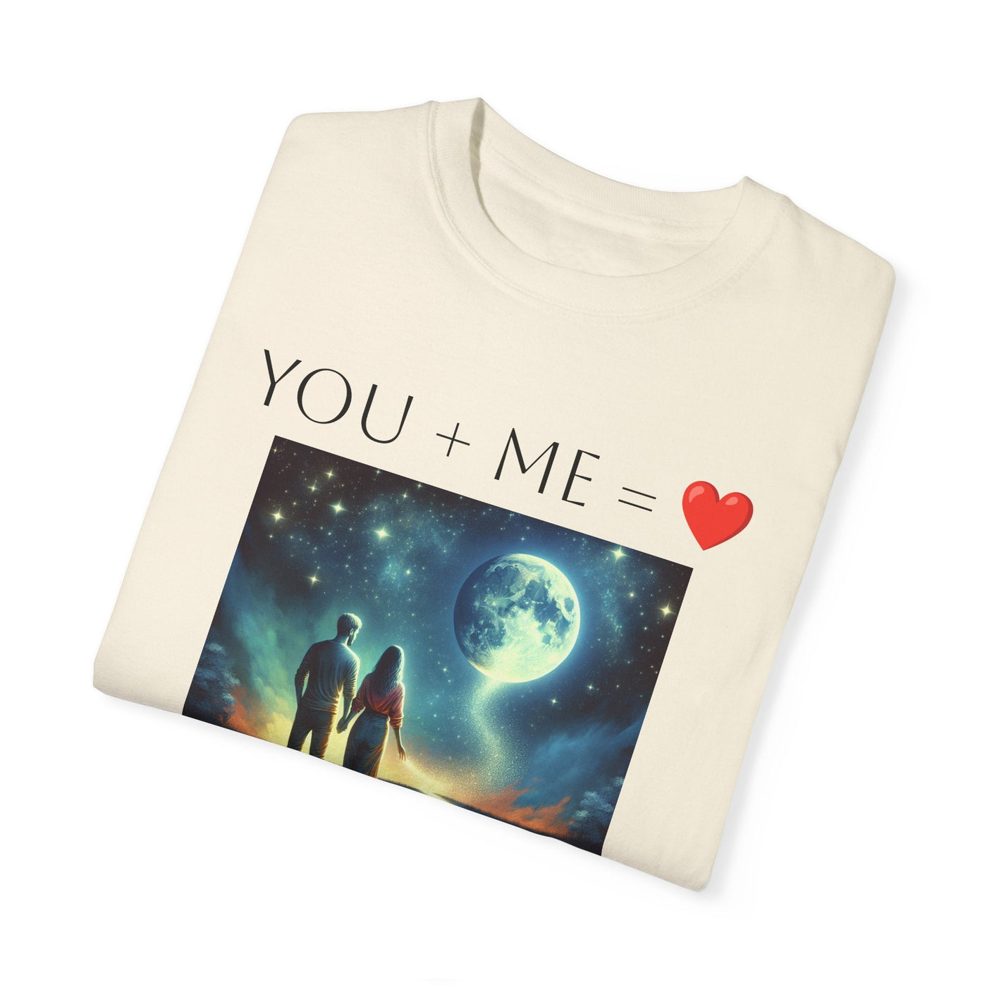 Moon and Back Unisex T-shirt with celestial love design, perfect romantic gift.