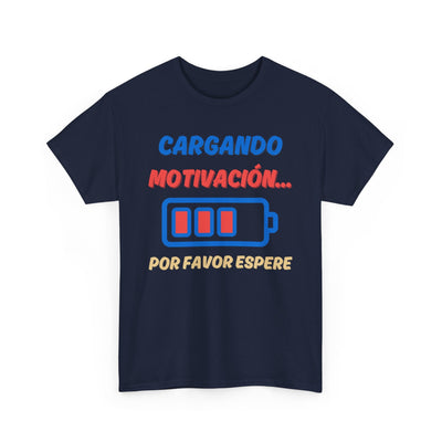 Unisex heavy cotton tee featuring a charging battery design and Spanish phrase for motivation.