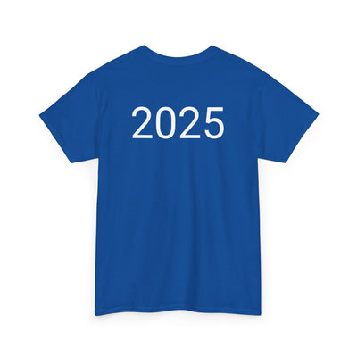 Blue astronaut space vibes tee with "2025" print on the back, signifying a cosmic relaxation theme.