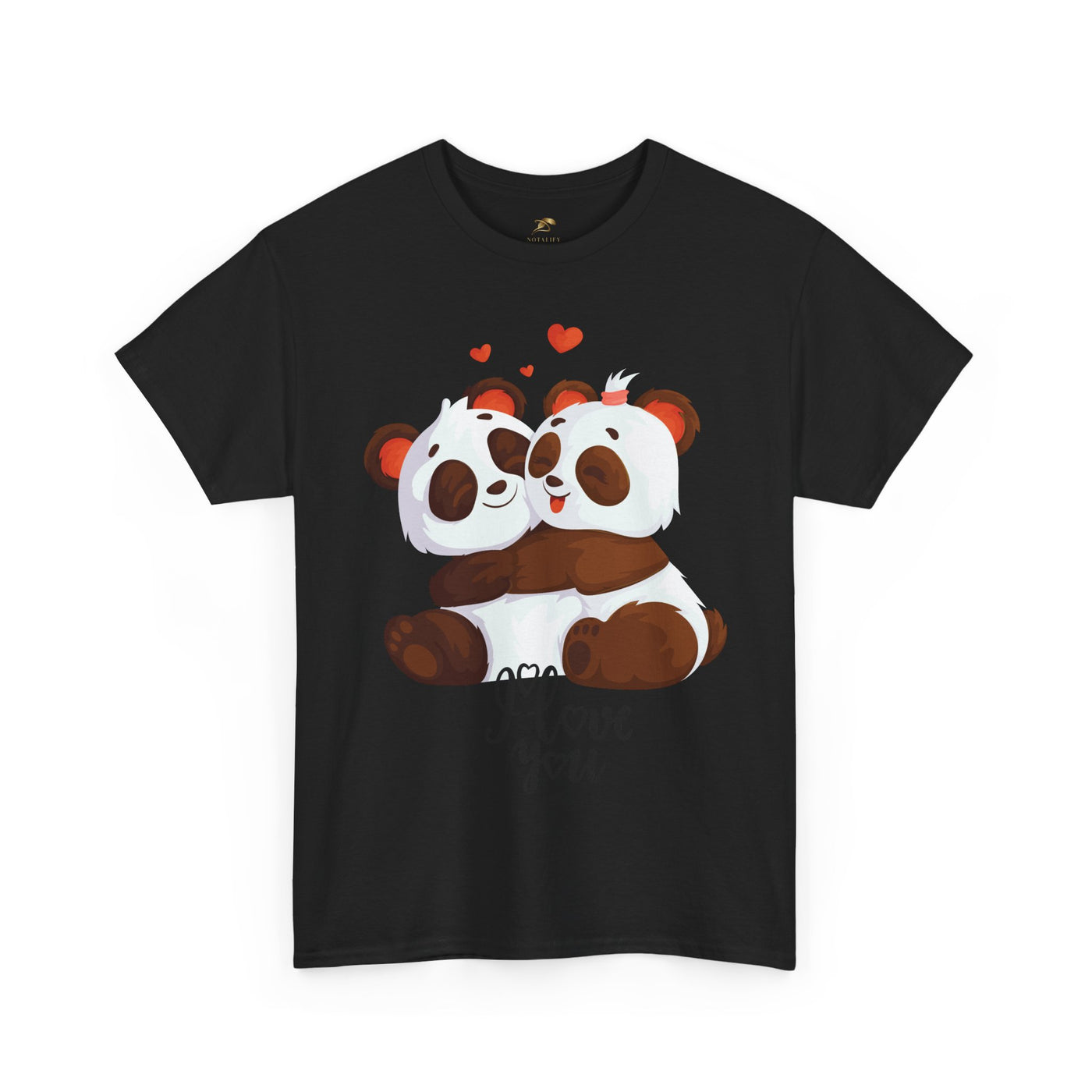Romantic Panda Tee, Romantic Graphic T-shirt, two panda bears hugging each other with an I love you message - NOTALIFY