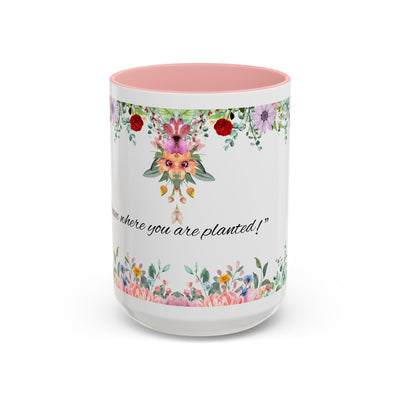 Mug, Inspirational Ceramic Cup w/ Flower Design, Bloom where you are planted, Gift for her/him, Quote Tea Mug, Home Office Decor, - NOTALIFY