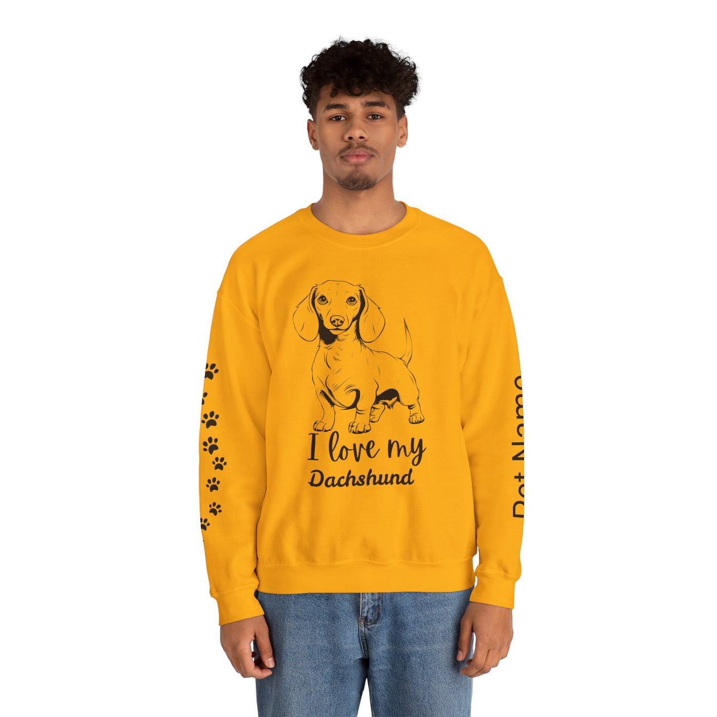 Dachshund Dog Lover Sweatshirt, Pet's Name Personalized Gift Idea, Dachshund Dog Owner Apparel, Custom Dog Paw Print Jumper, Comfy Crewneck - NOTALIFY