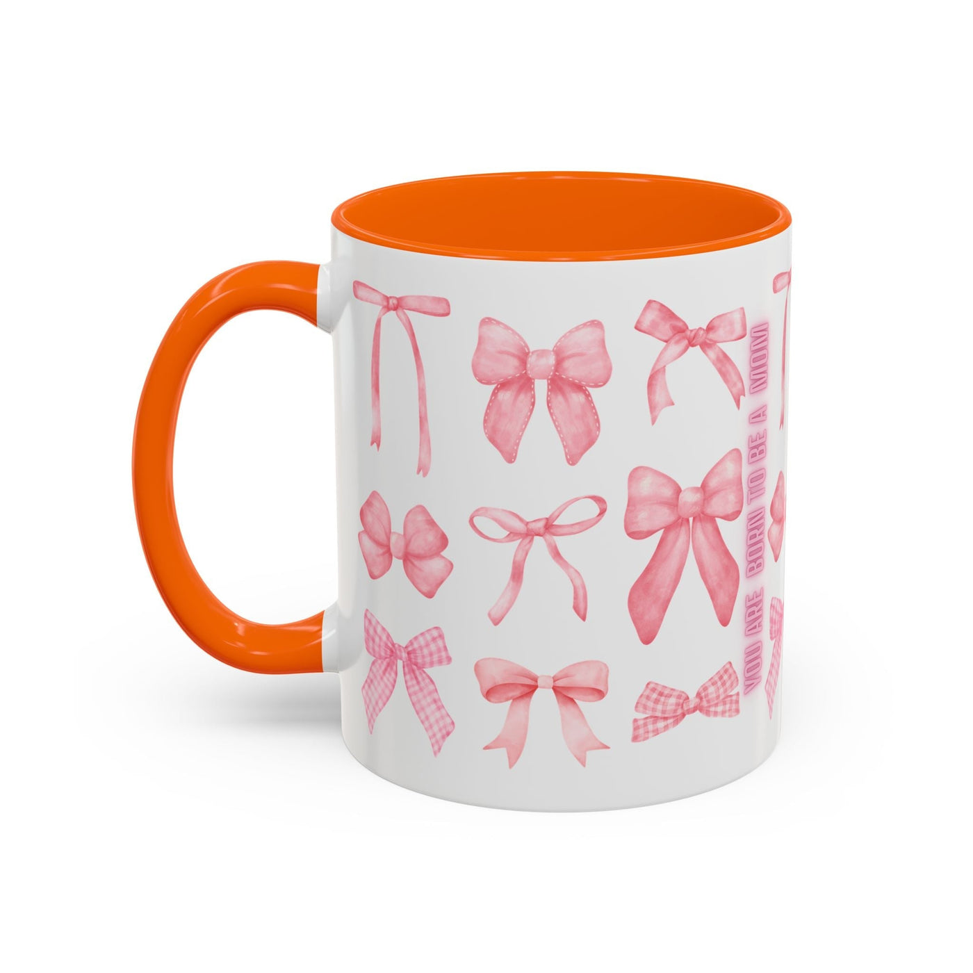 Coquette bow coffee mug with orange interior, perfect Mother's Day gift.