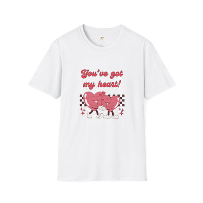 Unisex heart graphic tee with "You've got my heart" design, ideal Valentine's Day gift.