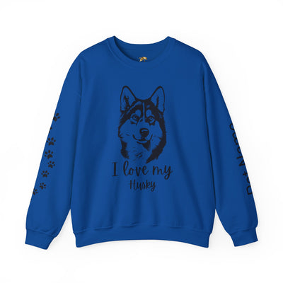 Husky Lover Sweatshirt, Pet's Name Personalized Gift Idea, Husky Dog Owner Apparel, Custom Dog Paw Print Jumper, Comfy Crewneck - NOTALIFY