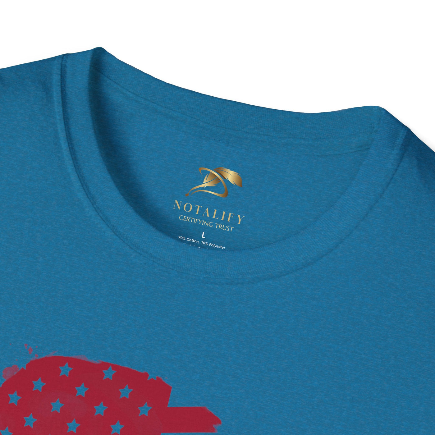 Patriotic party tee, unisex, blue with flag and star design, perfect for Independence Day celebrations, BBQs, and festivals.