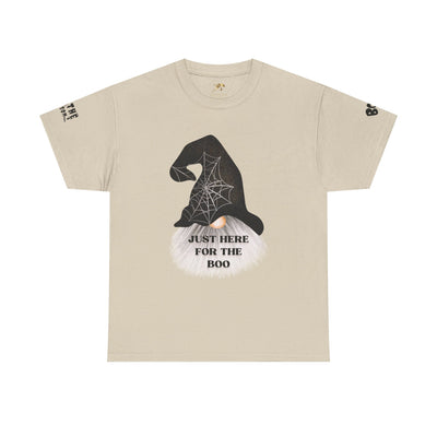 NOTALIFY Halloween Just Here for the Boo Graphic Tee, Spooky T-Shirt, Fun Fall Apparel, Unisex Halloween Tee, Gnome & Bats