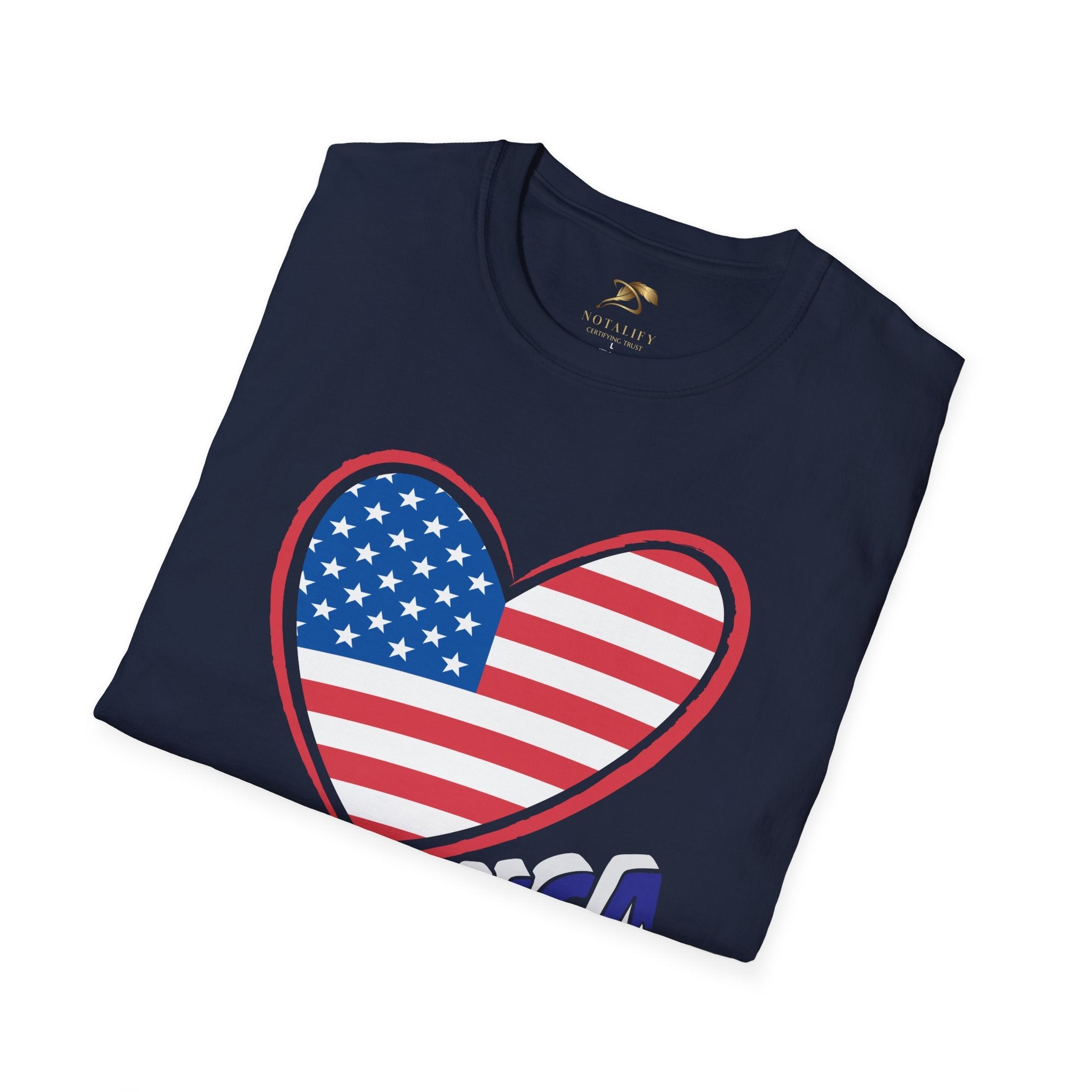 LOVE USA Patriotic T-Shirt with American flag heart design, perfect for Independence Day celebrations.