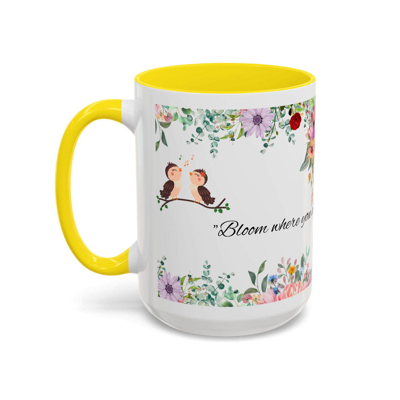 Mug, Inspirational Ceramic Cup w/ Flower Design, Bloom where you are planted, Gift for her/him, Quote Tea Mug, Home Office Decor, - NOTALIFY