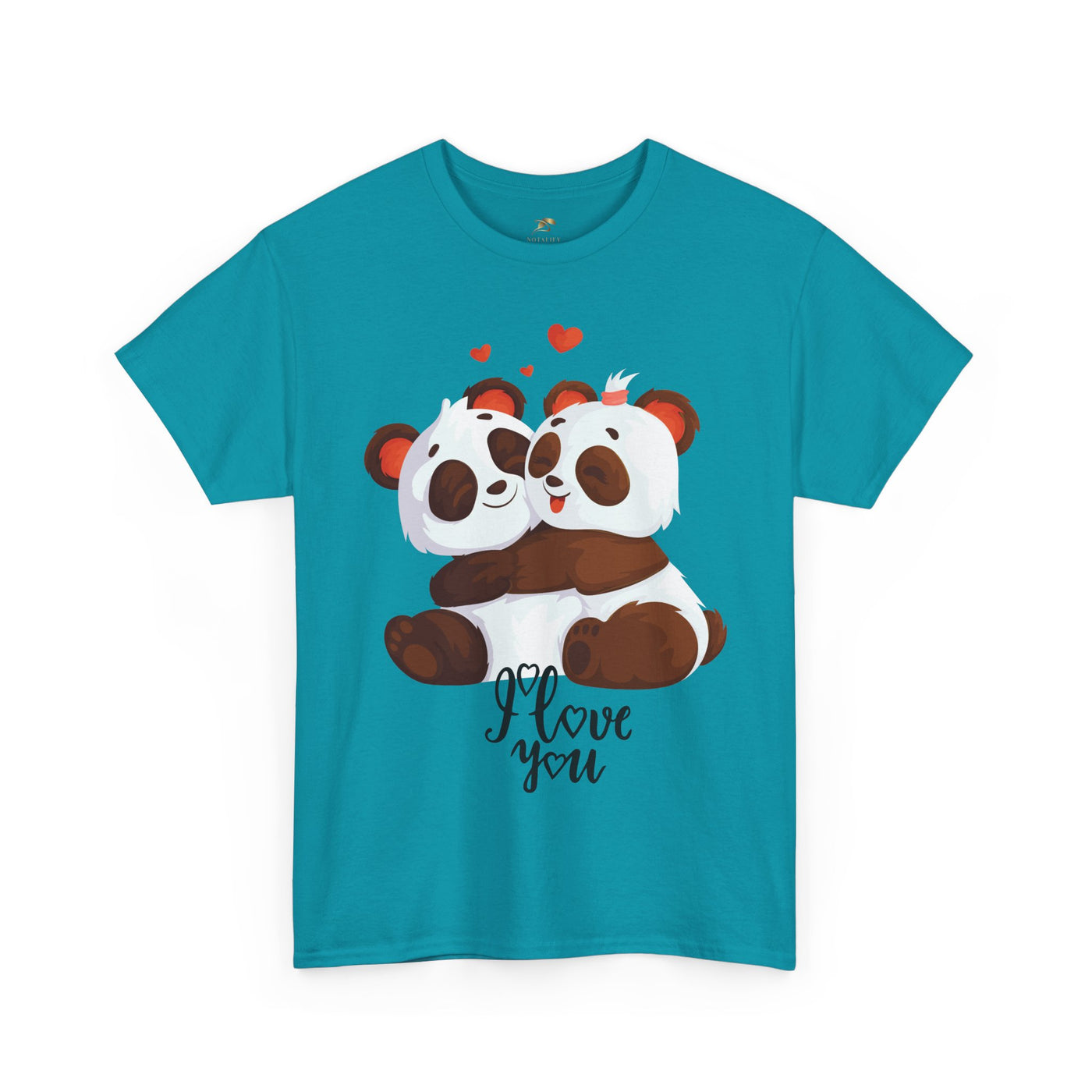 Romantic Panda Tee, Romantic Graphic T-shirt, two panda bears hugging each other with an I love you message - NOTALIFY