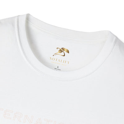 White unisex softstyle t-shirt made from 100% cotton with crew neckline, designed for International Youth Day celebration.